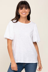 White Heather Puff Sleeve Maternity Top