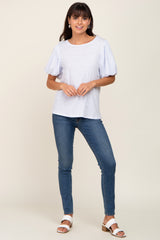 Light Blue Heather Puff Sleeve Top