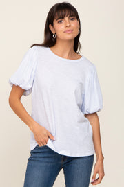 Light Blue Heather Puff Sleeve Top