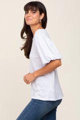 Light Blue Heather Puff Sleeve Top