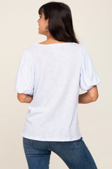 Light Blue Heather Puff Sleeve Top