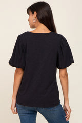 Black Heather Puff Sleeve Top