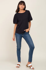 Black Heather Puff Sleeve Top