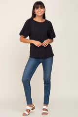 Black Heather Puff Sleeve Maternity Top