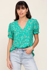 Green Floral Short Ruffle Sleeve Maternity Top