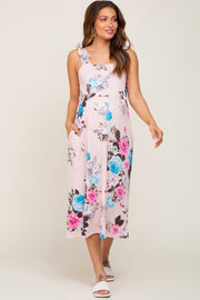 Pink Floral Ruffle Strap Maternity Midi Dress