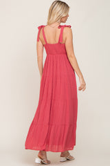 Mauve Textured Dot Square Neck Tie Strap Maxi Dress