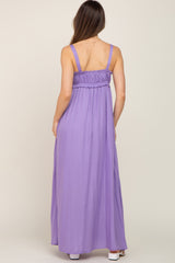 Lavender Shirred Sleeveless Maternity Maxi Dress