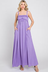 Lavender Shirred Sleeveless Maternity Maxi Dress