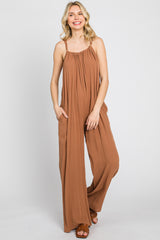 Mocha Halter Neck Maternity Jumpsuit