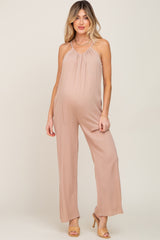 Taupe Halter Neck Maternity Jumpsuit