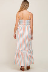 Ivory Striped Smocked Maternity Maxi Dress