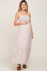 Ivory Striped Smocked Maternity Maxi Dress