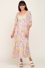 Ivory Floral Shimmer Chiffon Square Neck Maxi Dress