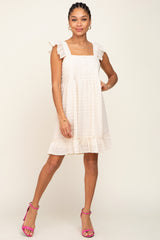 Cream Sleeveless Textured Ruffle Dress