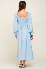 Light Blue Gauze Smocked Midi Dress