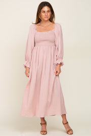 Light Mauve Gauze Smocked Midi Dress