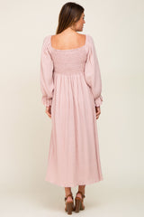 Light Mauve Gauze Smocked Midi Dress