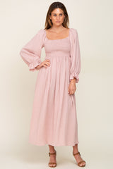 Light Mauve Gauze Smocked Midi Dress