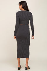 Black Ribbed Front Cutout Two Piece Skirt Set