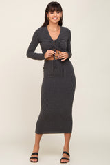 Black Ribbed Front Cutout Two Piece Skirt Set