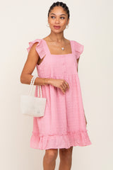 Pink Sleeveless Textured Ruffle Dress