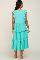 Turquoise Sleeveless Ruffle Tiered Maternity Dress