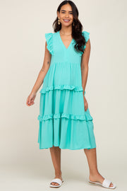 Turquoise Sleeveless Ruffle Tiered Maternity Dress