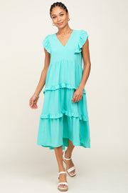 Turquoise Sleeveless Ruffle Tiered Dress