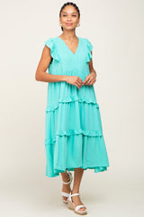 Turquoise Sleeveless Ruffle Tiered Dress