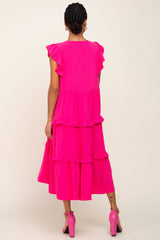 Fuchsia Sleeveless Ruffle Tiered Dress