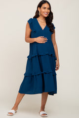 Navy Sleeveless Ruffle Tiered Maternity Dress