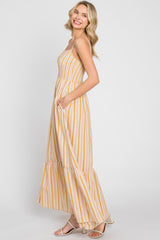 Taupe Striped Smocked Maxi Dress