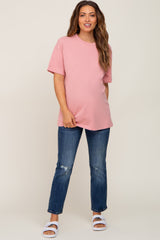 Pink Oversized Basic Maternity Tee