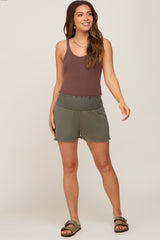 Olive Smocked Maternity Lounge Shorts