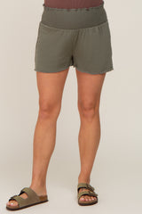 Olive Smocked Maternity Lounge Shorts