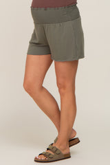 Olive Smocked Maternity Lounge Shorts