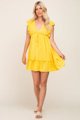 Yellow Smocked Ruffle Accent Dress