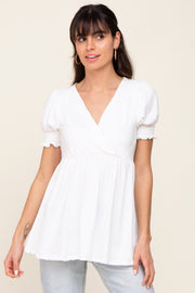 White Puff Sleeve Crossover Nursing Top