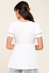 White Puff Sleeve Crossover Nursing Top