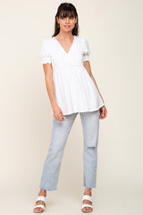 White Puff Sleeve Crossover Nursing Top