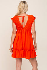 Red Orange Smocked Ruffle Accent Dress