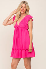 Fuchsia Smocked Ruffle Accent Maternity Dress