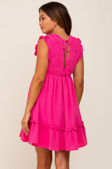 Fuchsia Smocked Ruffle Accent Maternity Dress