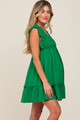 Green Smocked Ruffle Accent Maternity Dress