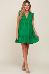 Green Smocked Ruffle Accent Maternity Dress