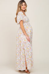 Light Blue Floral Smocked Maternity Maxi Dress