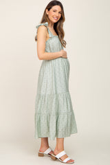 Sage Polka Dot Shirred Maternity Midi Dress