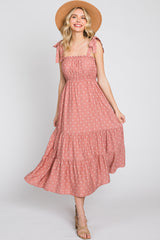 Mauve Polka Dot Shirred Maternity Midi Dress