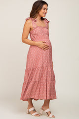 Mauve Polka Dot Shirred Maternity Midi Dress